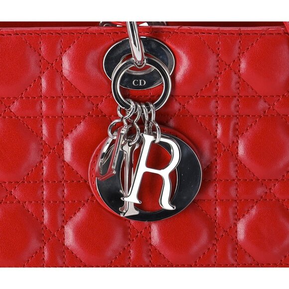 Christian Dior Lady Dior Large Bag Handbag Red Lambskin Quilted - Picture 3 of 10